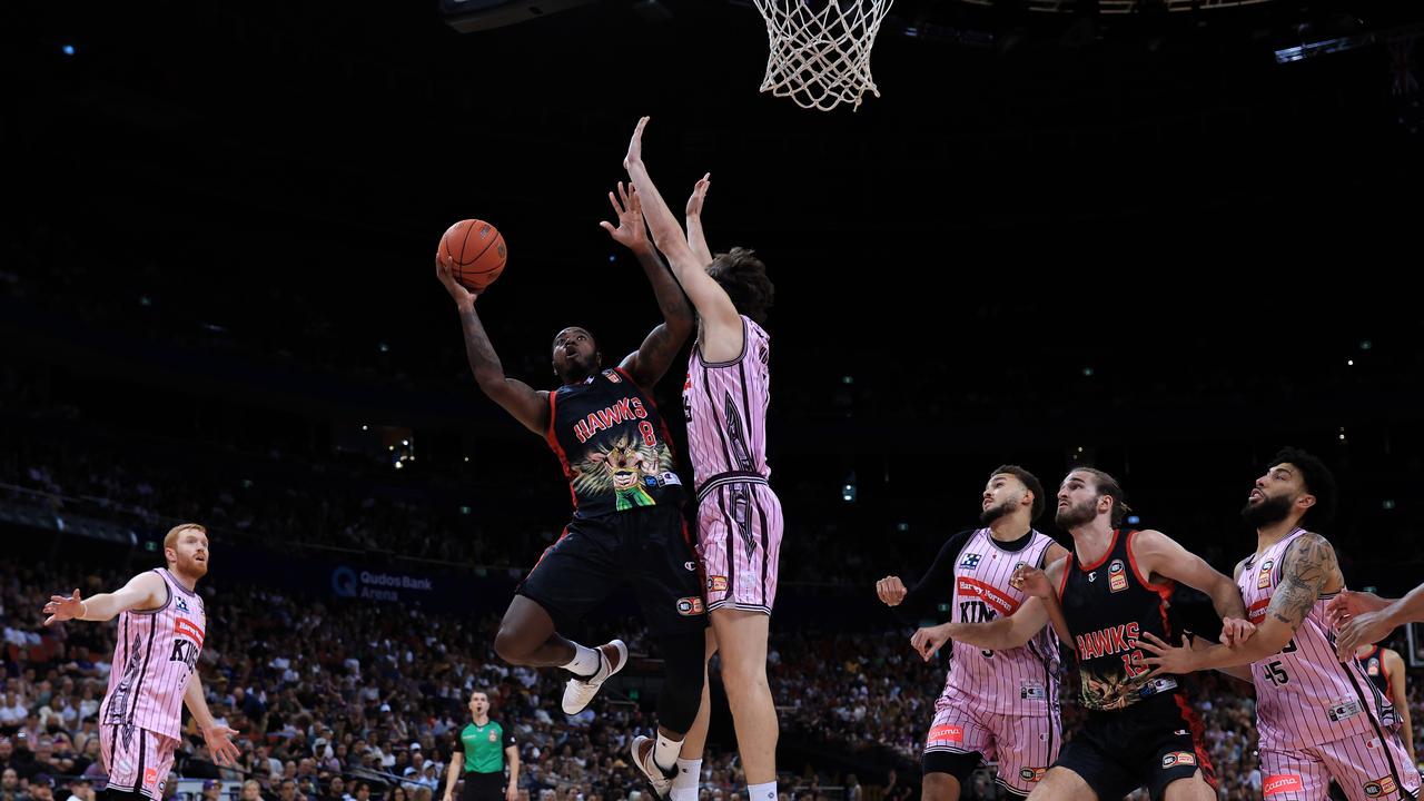 Action from Sydney Kings vs Illawarra Hawks in NBL. 