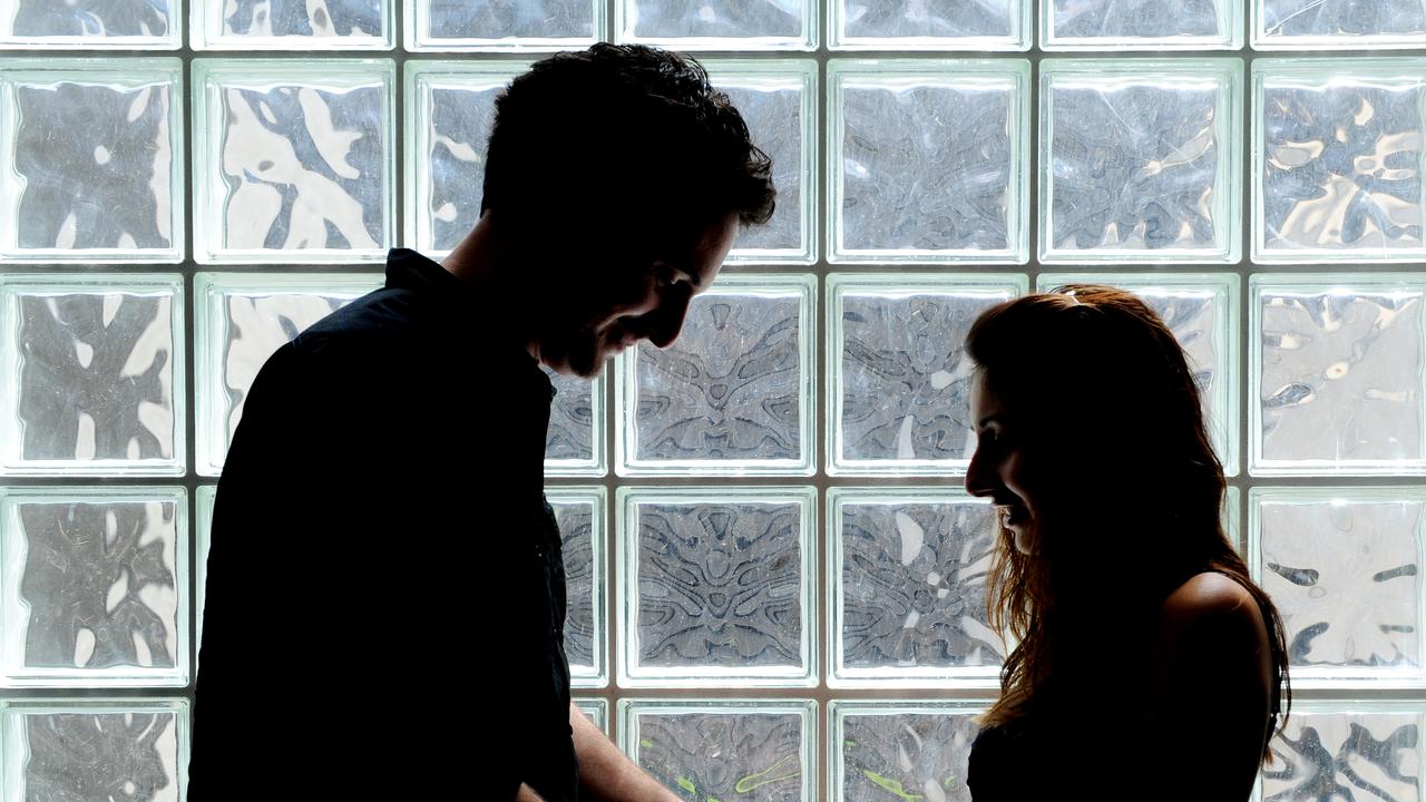 Models pose for a relationship photo