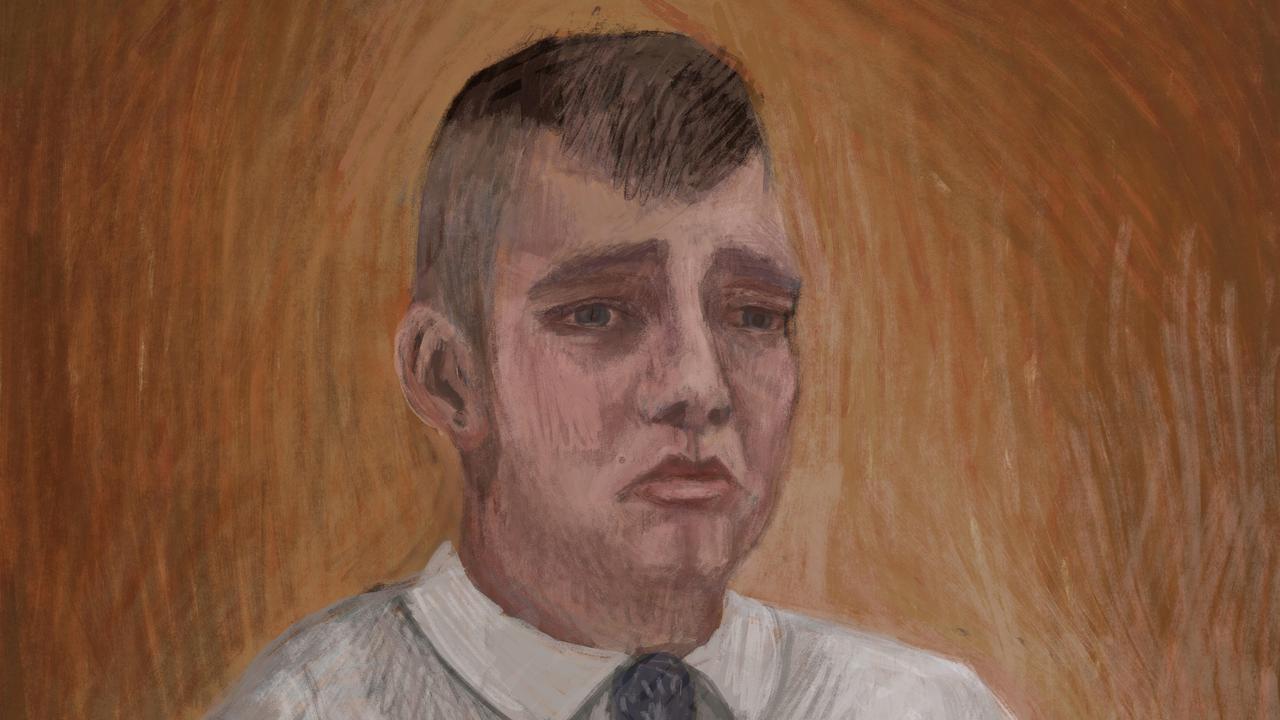 A courtroom sketch depicts accused murderer Lachlan Young