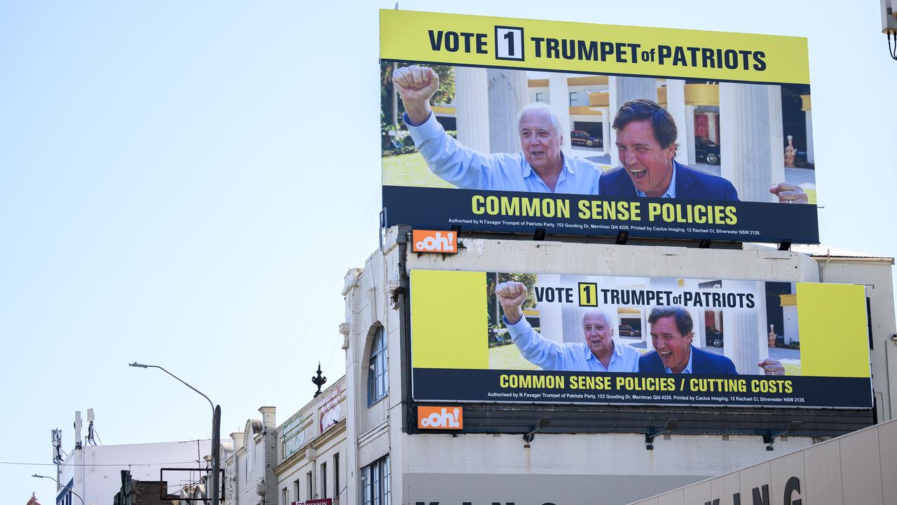 A billboard advertising Clive Palmer's Trumpet of Patriots