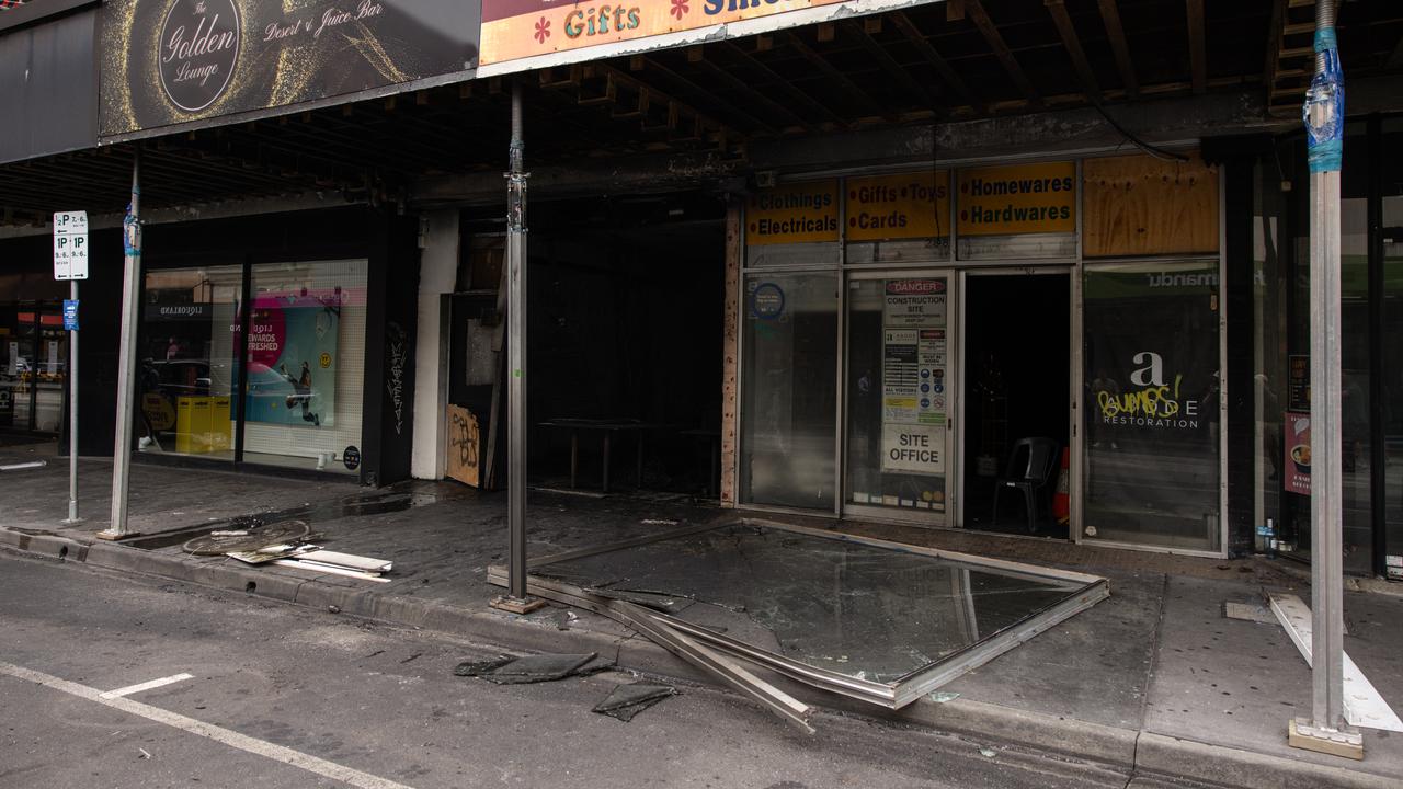 The scene of a shop fire on Chapel St, Melbourne