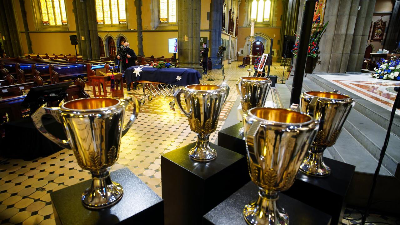 Trophies displayed at Brian Dixon's funeral
