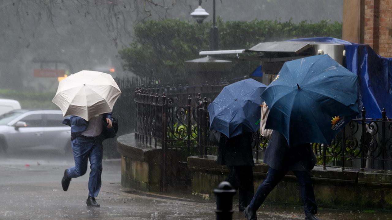 Umbrellas in rain