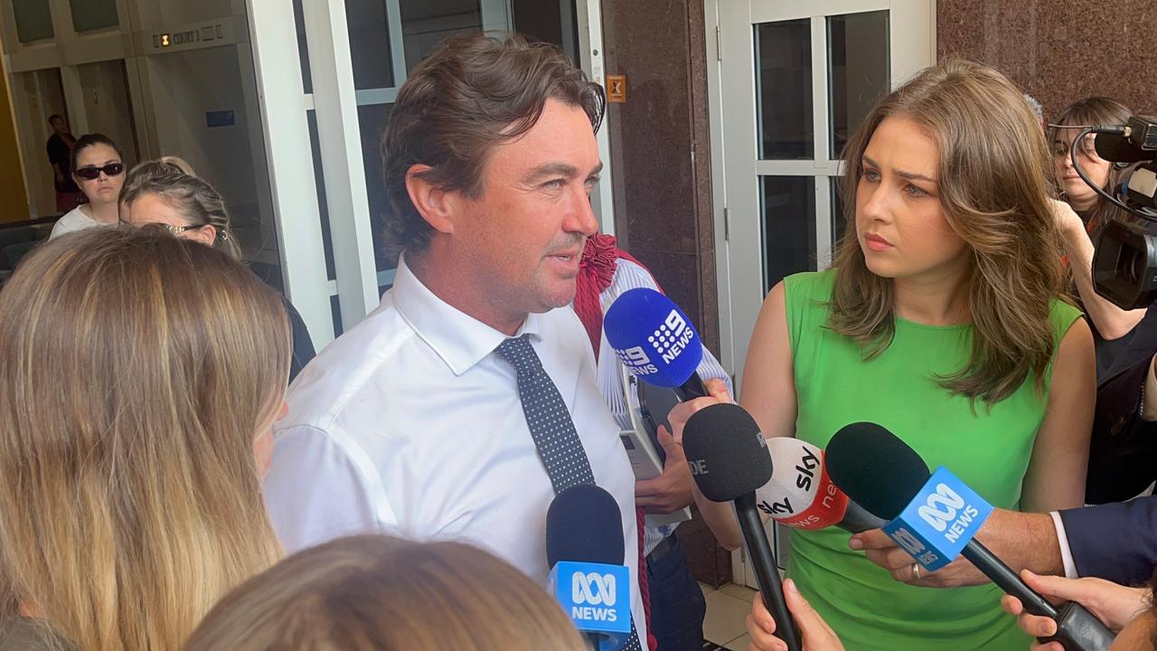 Matt Wright speaks outside court