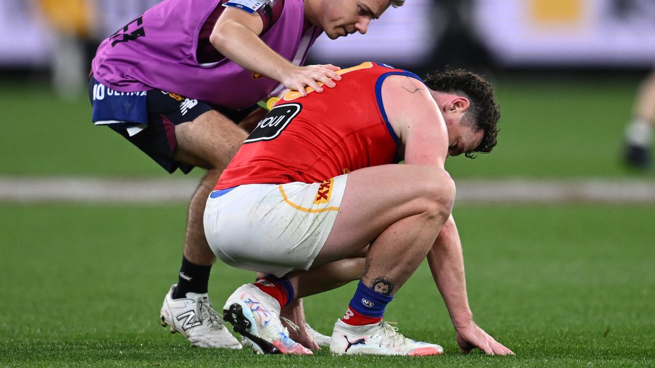Lachie Neale failed to finish the match for the Lions.