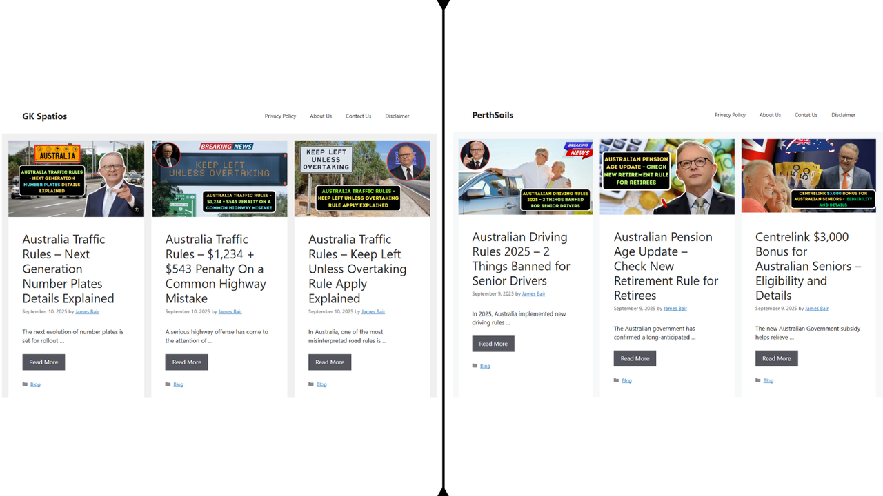 Two fake news sites side by side