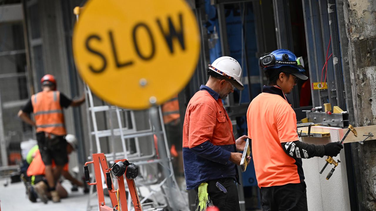Construction workers in the central business district in Melbourne