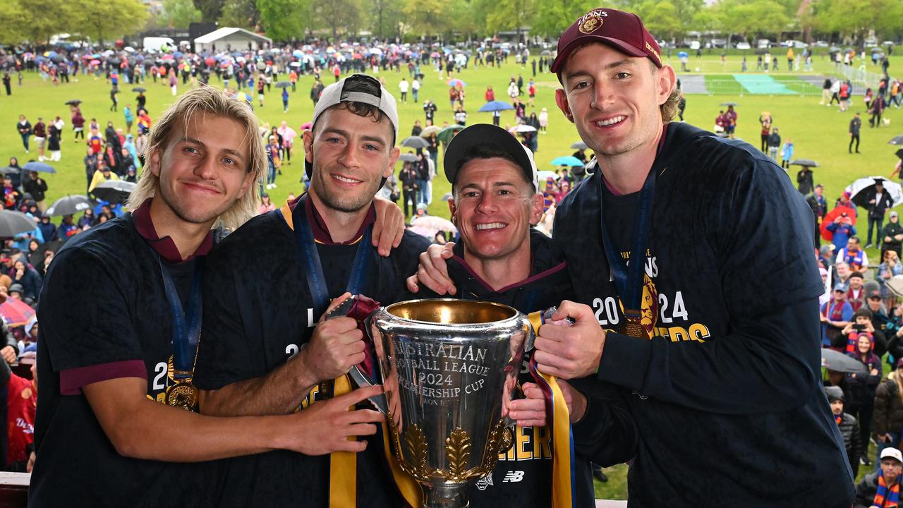 (L-R) Kai Lohmann, Josh Dunkley, Dayne Zorko and Harris Andrews.