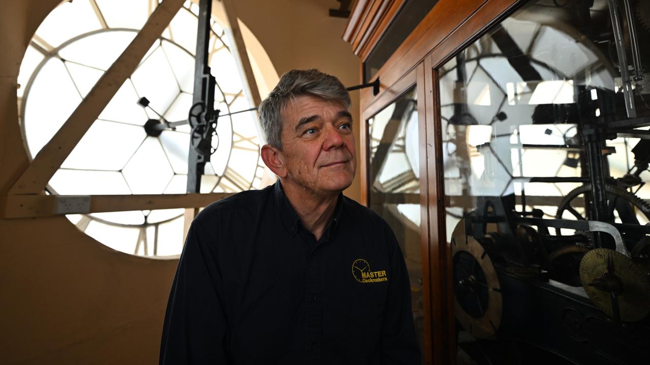 Andrew Markerink checks the Sydney Town Hall clock mechanism