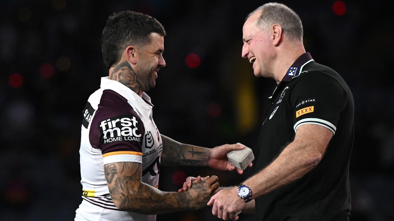 Brisbane captain Adam Reynolds and coach Michael Maguire