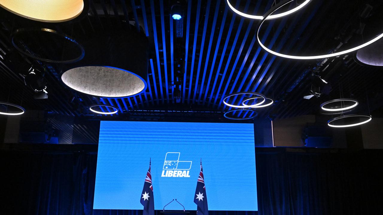 The podium at the function centre for the 2025 federal election