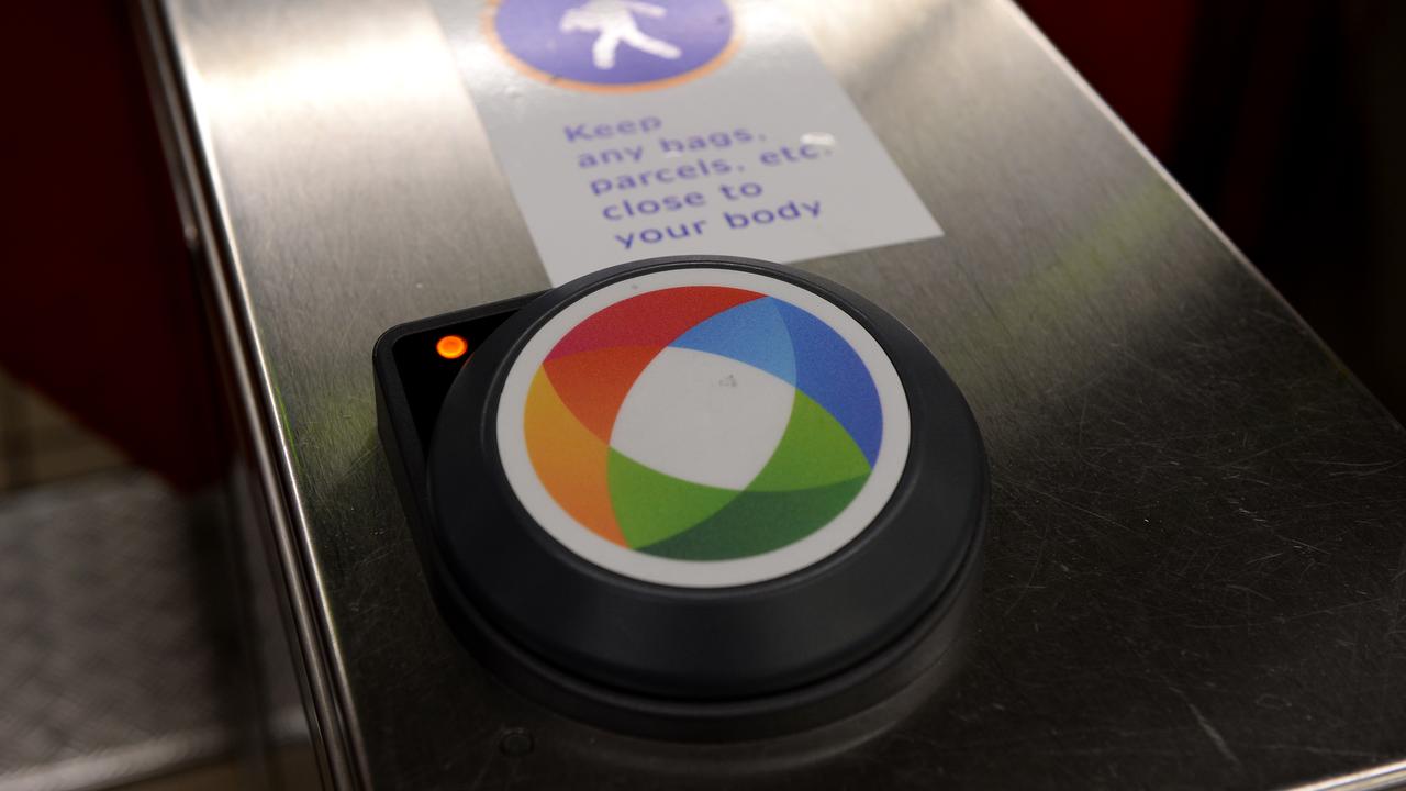 Opal card reader at Town Hall station, Sydney