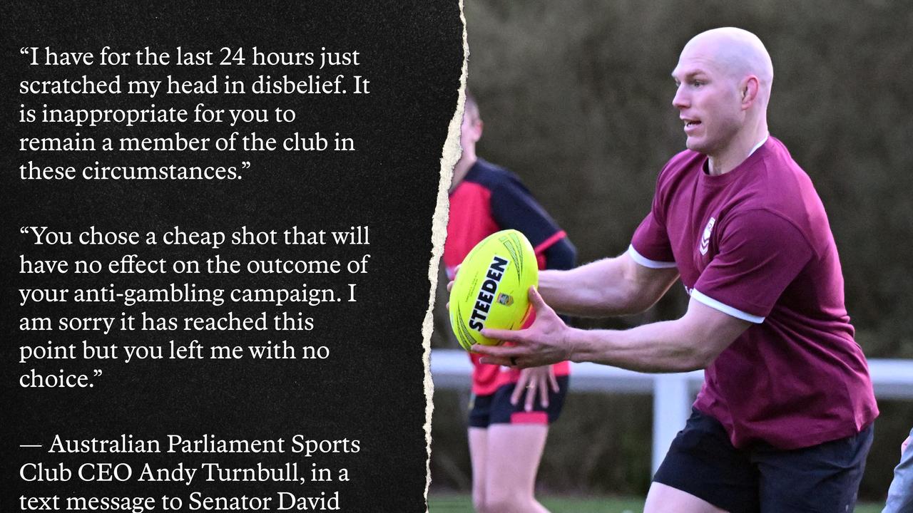 Texts sent to David Pocock kicking him out of the sports club