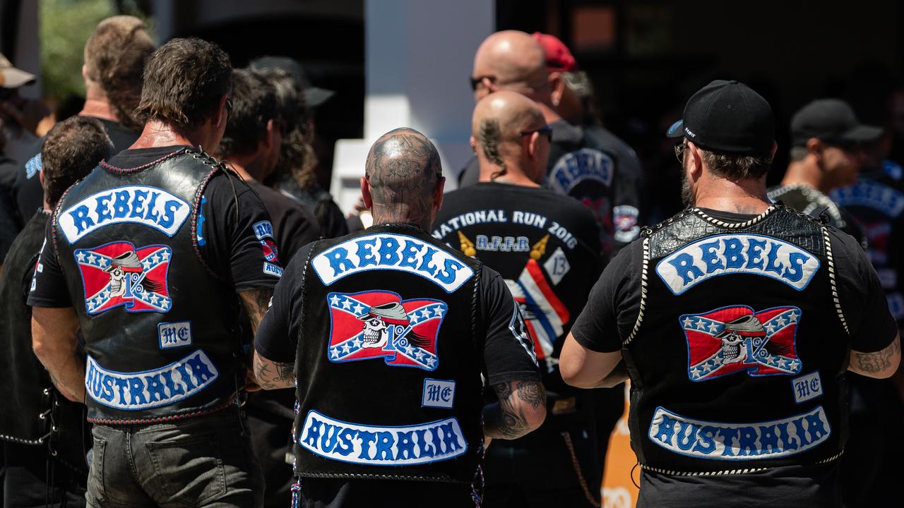 Mourners heading to the funeral of Rebels bikie Nick Martin in 2020