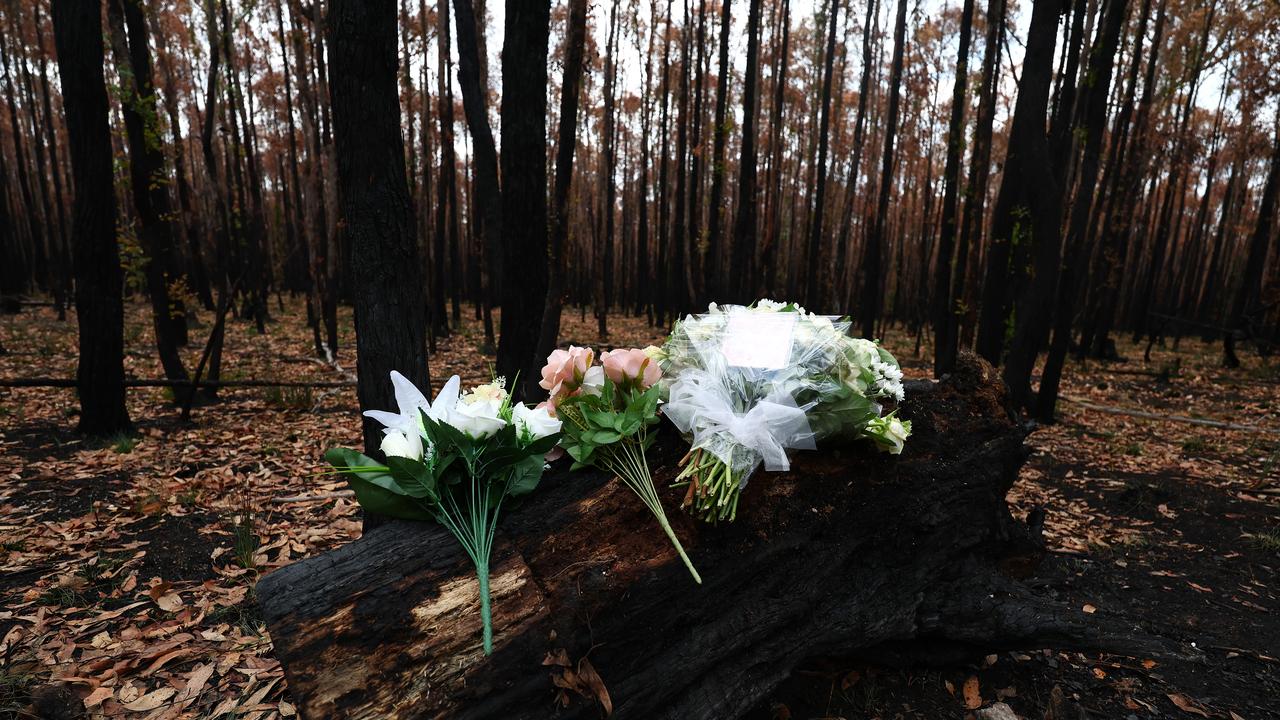 Floral tributes at the site where Hannah McGuire's remains were found