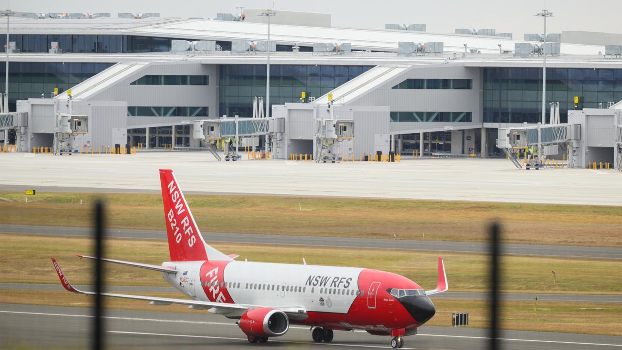 A NSW Rural Fire Service air tanker at Western Sydney Airport