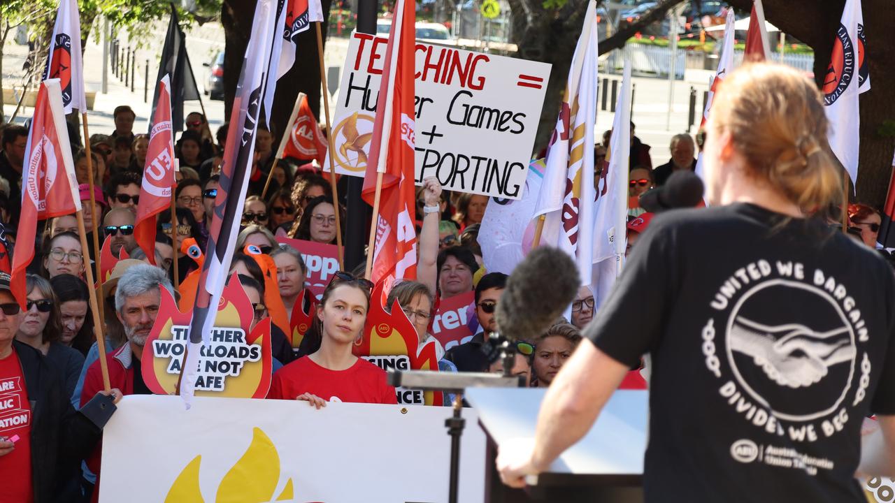 Public sector workers join a rally