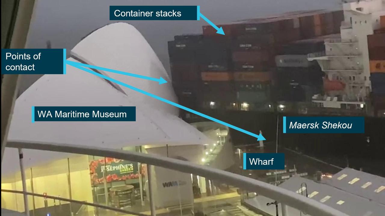 The container ship hitting the WA Maritime Museum