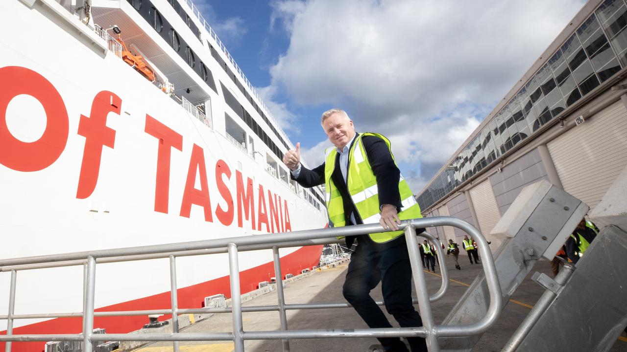 Jeremy Rockliff with the Spirit of Tasmania IV