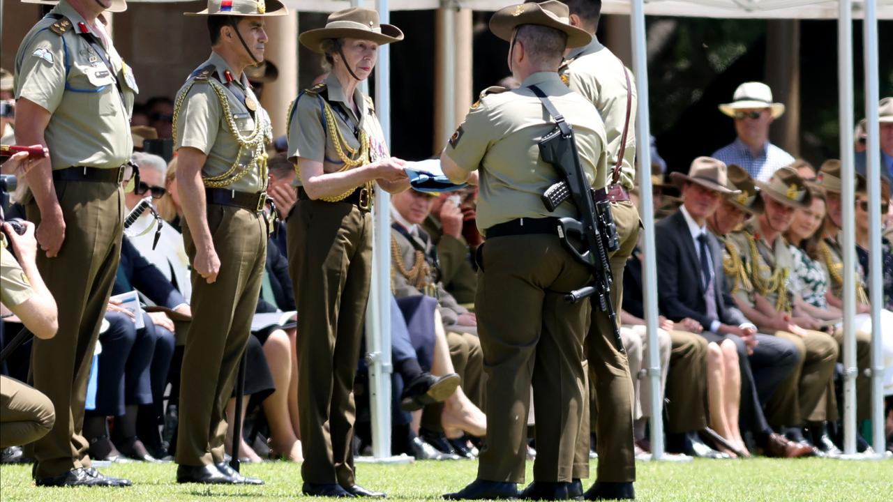 Princess Anne at the Centenary Parade at Victoria Barracks in Sydney