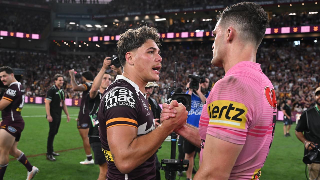 Reece Walsh with Nathan Cleary.