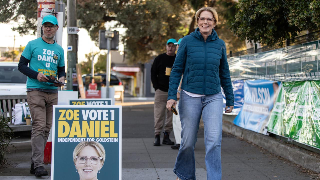 Independent candidate Zoe Daniel outside a polling booth in Melbourne