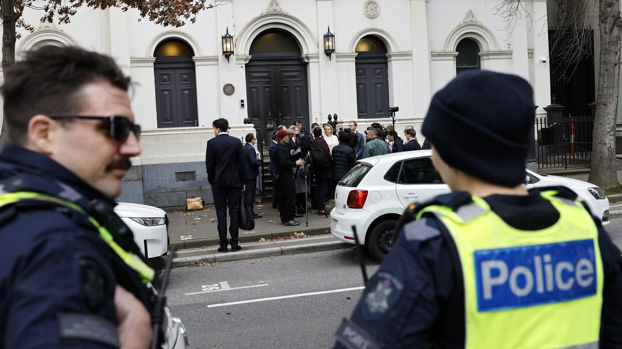Police on patrol at the East Melbourne Synagogue