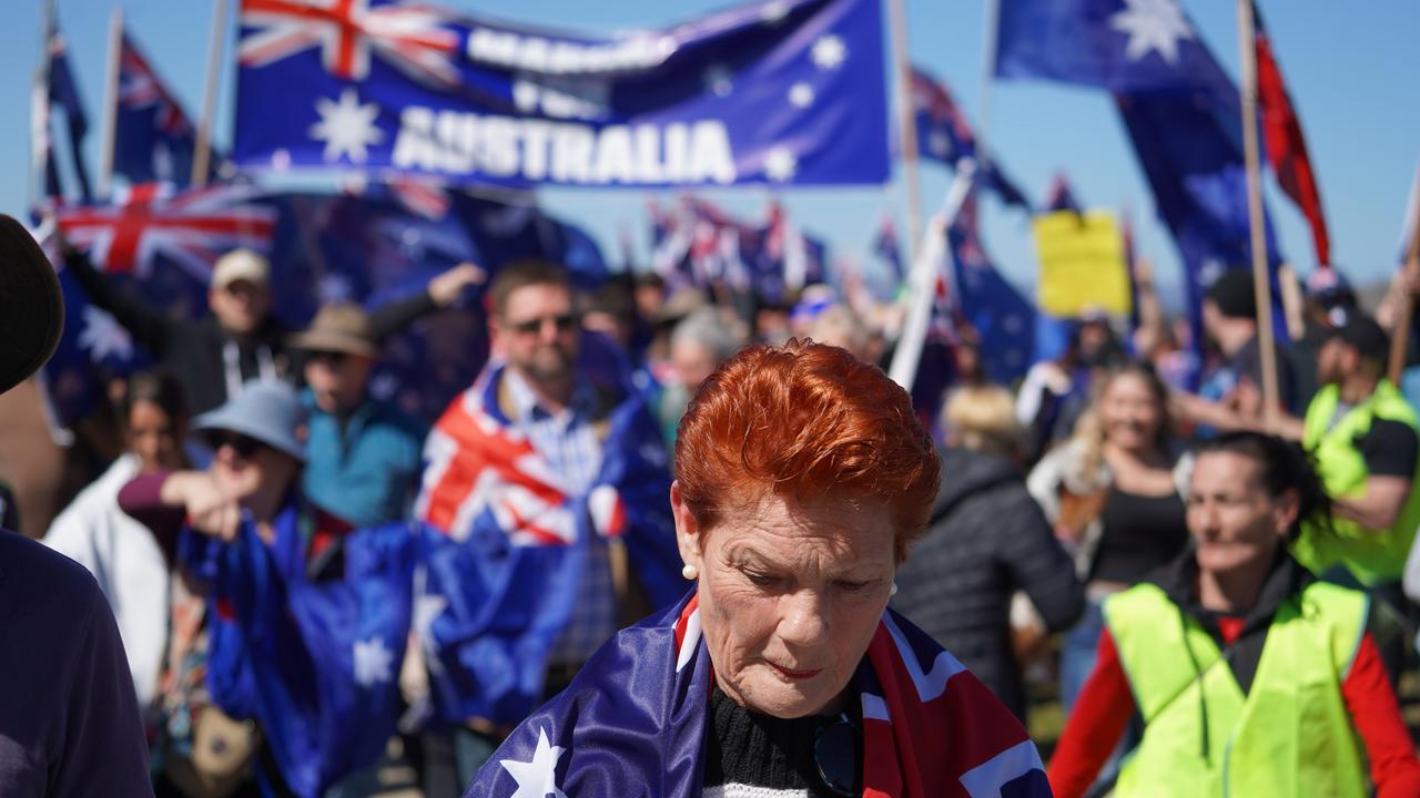 Pauline Hanson at an anti-mass immigration rally (file)