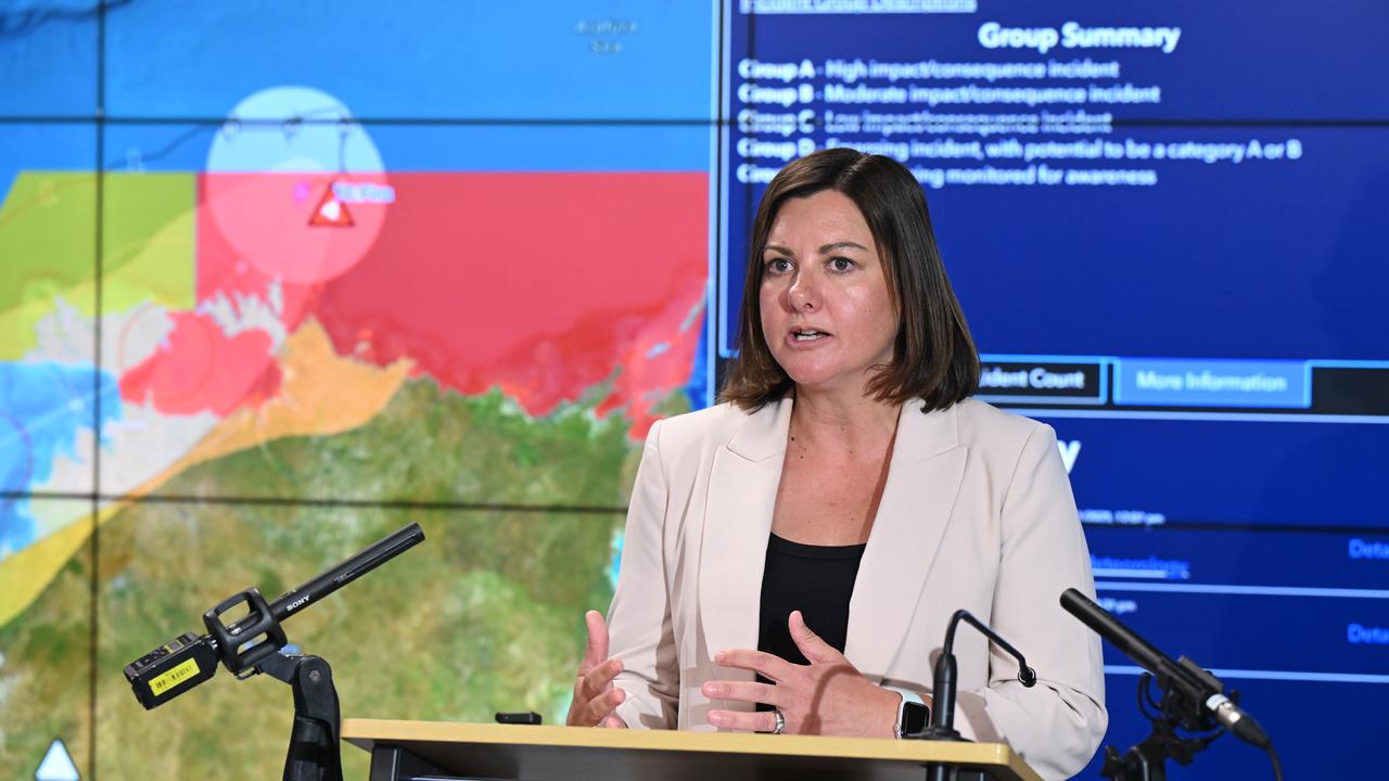 Emergency Management Minister Kristy McBain speaks to the media