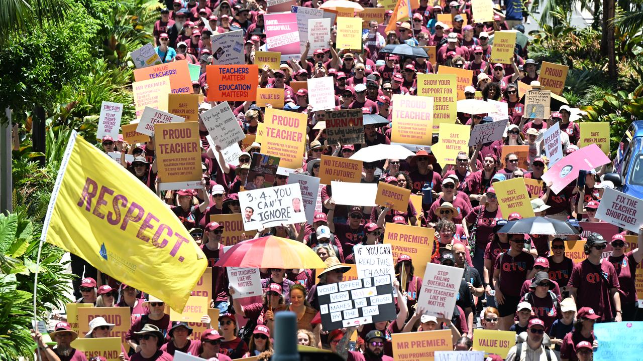 Striking Queensland teachers rally in Brisbane
