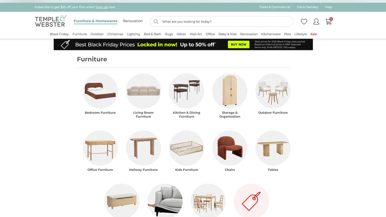 A screen grab taken from Temple & Webster's online store