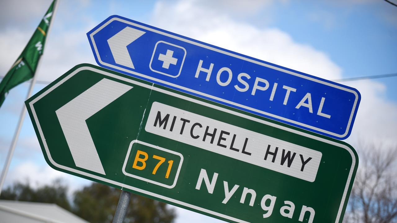 A sign for Nyngan is seen in the NSW outback town of Bourke