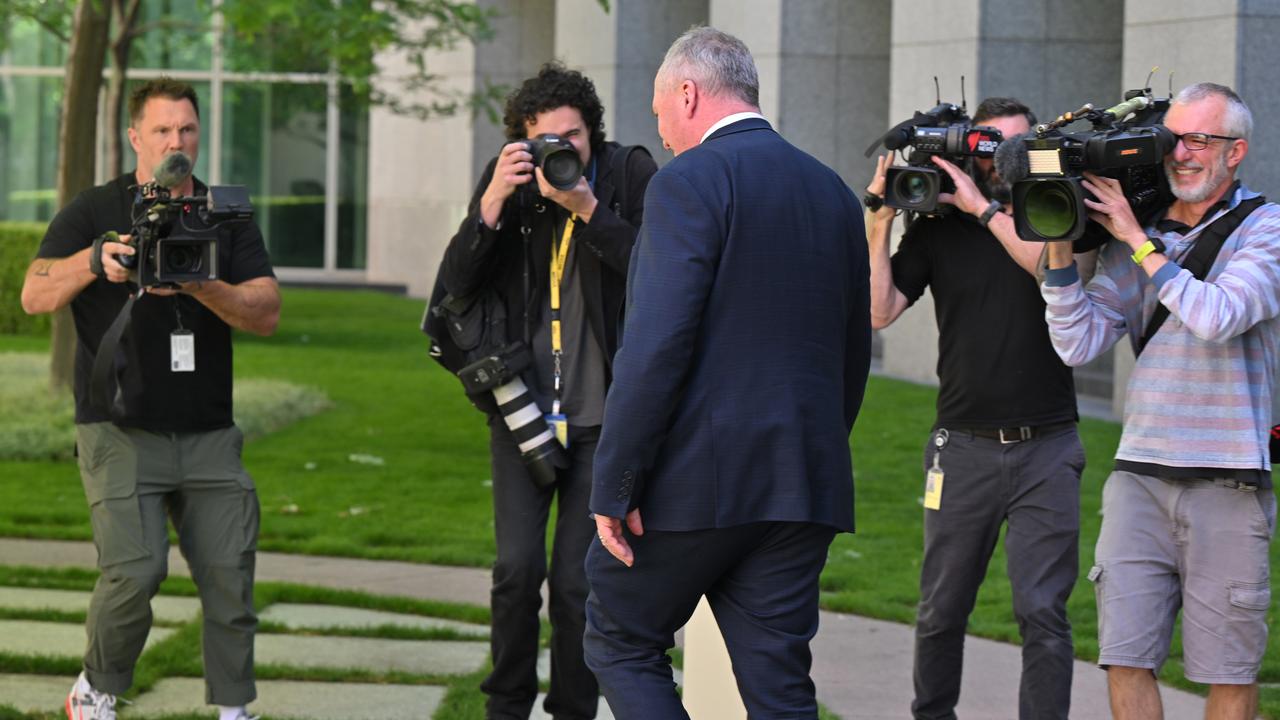 Barnaby Joyce leaves a press conference