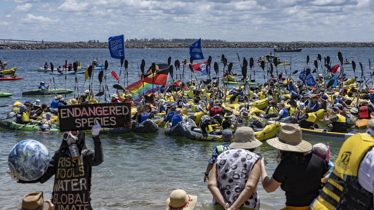 Protesters gather during a coal export protest