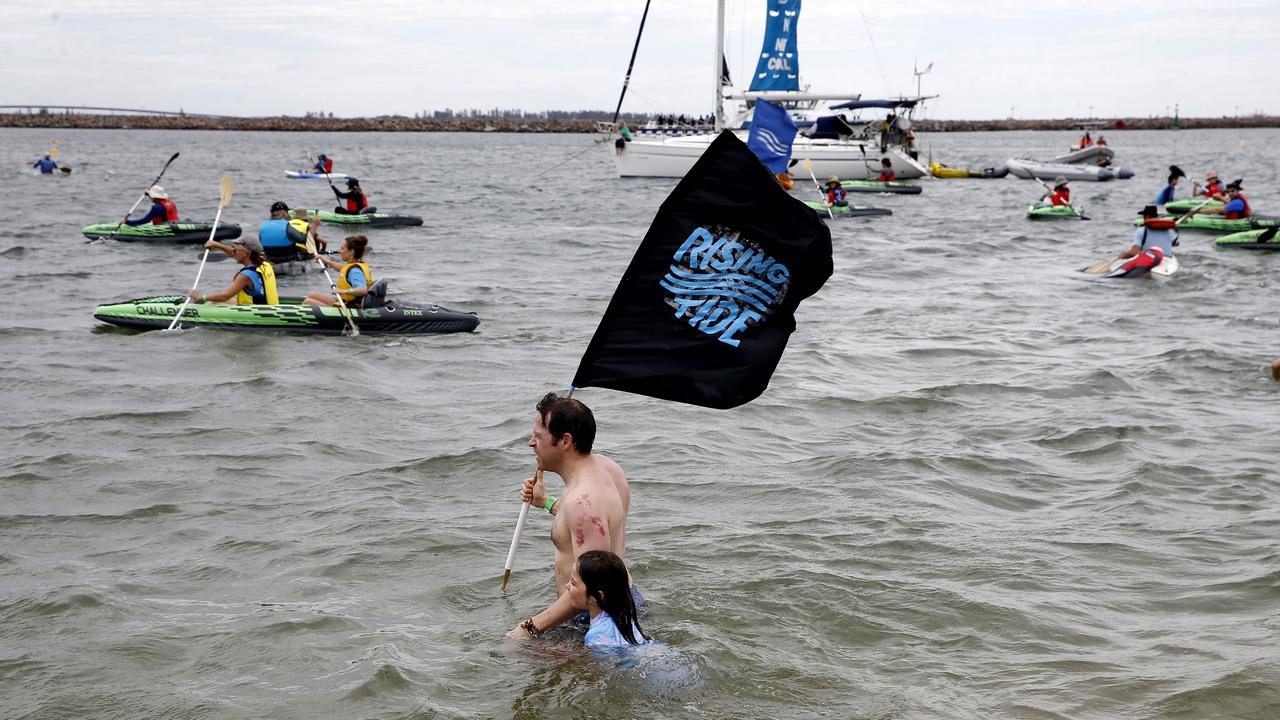 Protesters take part in the Rising Tide People's Blockade in Newcastle