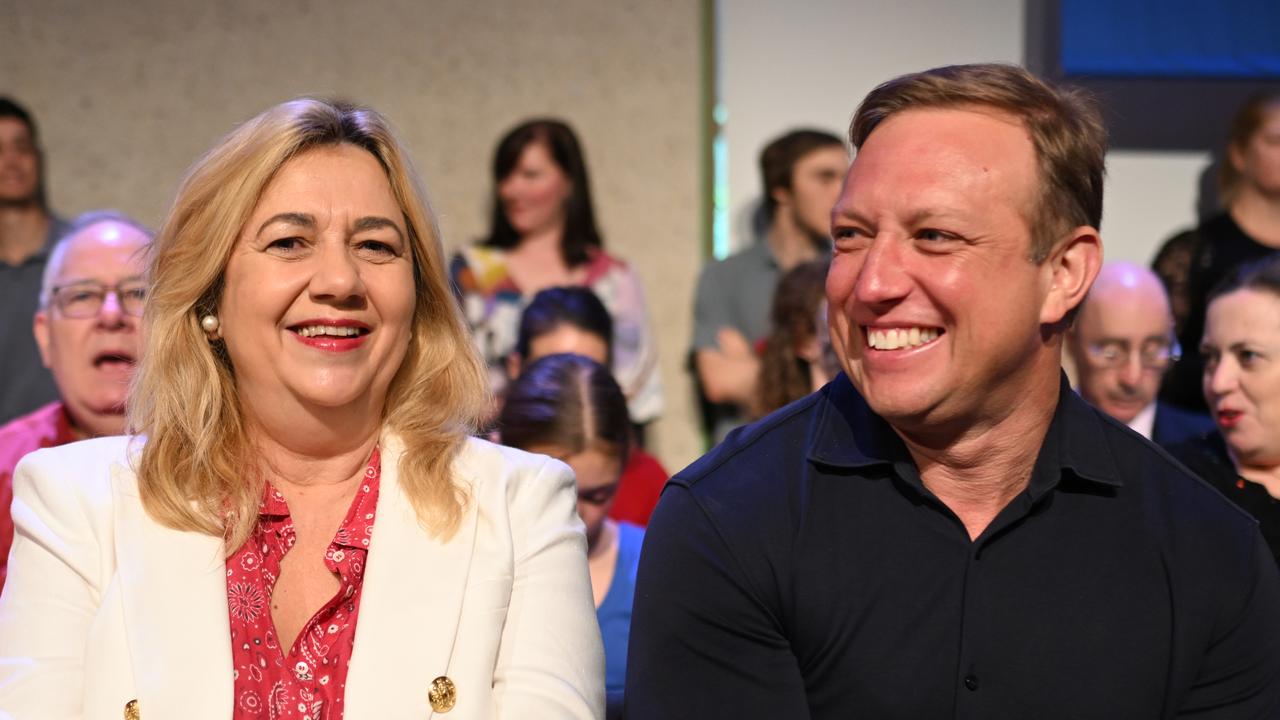 Annastacia Palaszczuk and Steven Miles attend a Labor rally in 2025