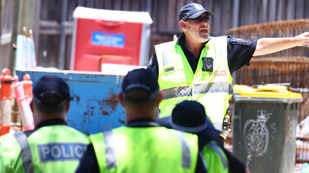 Police at the scene of a workplace incident at West End, Brisbane,