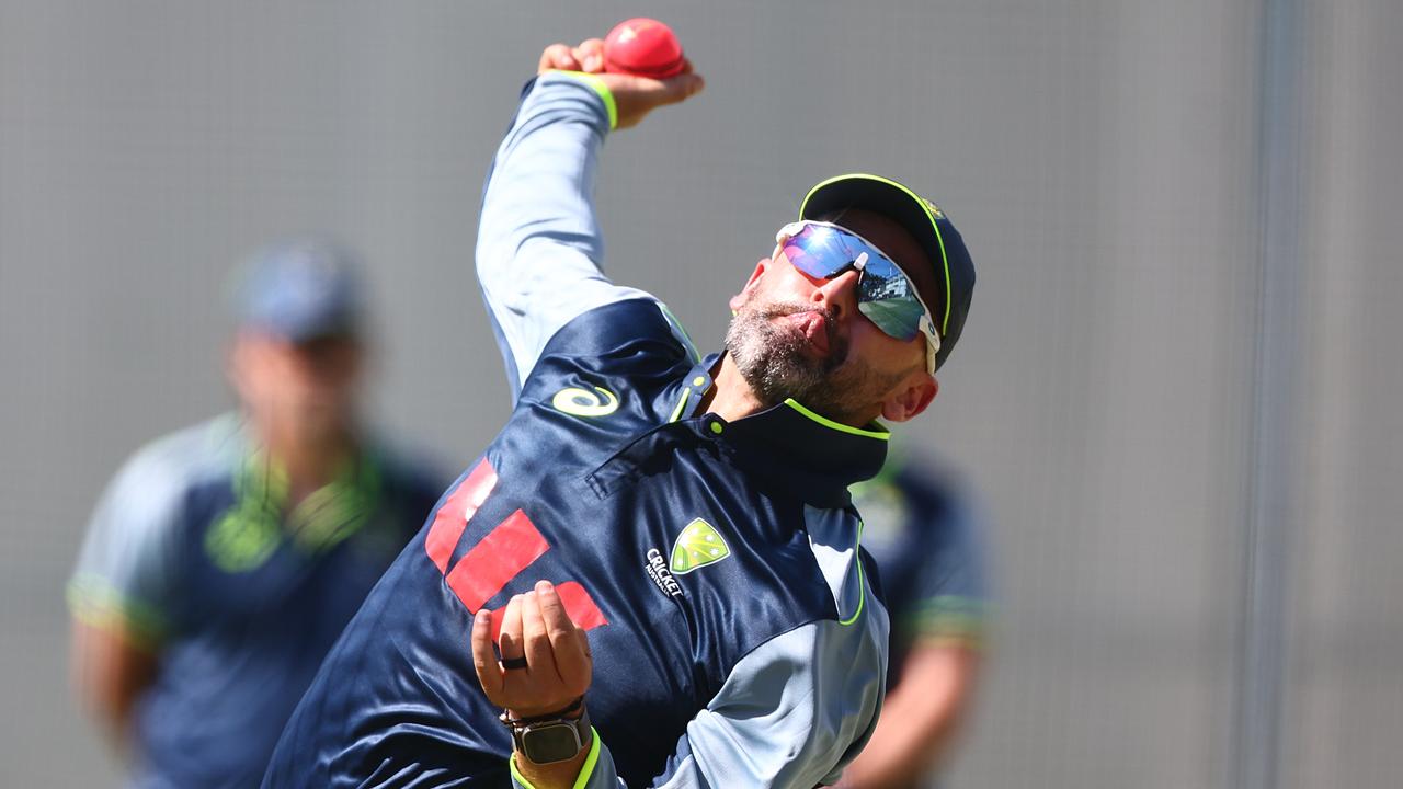 Nathan Lyon trained with the team at the Gabba.