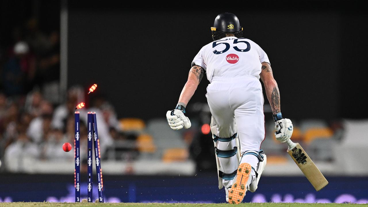 England captain Ben Stokes is run out for 19