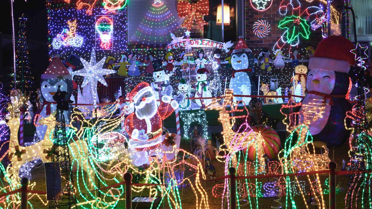 Christmas lights are seen at 11 Hull Place, Seven Hills, Sydney