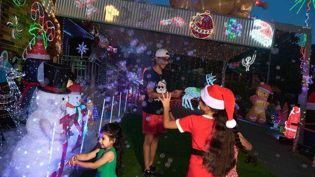 Christmas lights are seen at 11 Hull Place, Seven Hills, Sydney