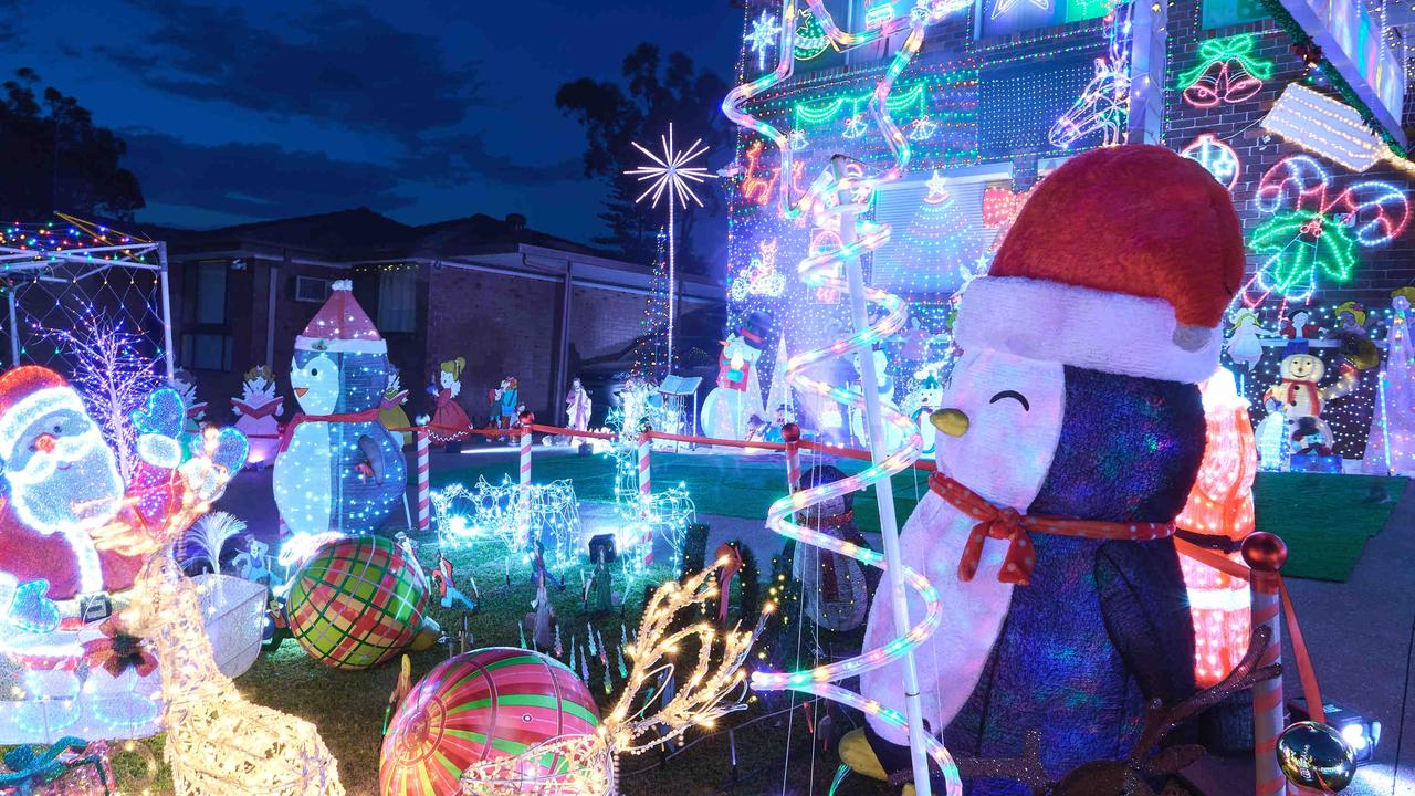 Christmas lights are seen at 11 Hull Place, Seven Hills, Sydney