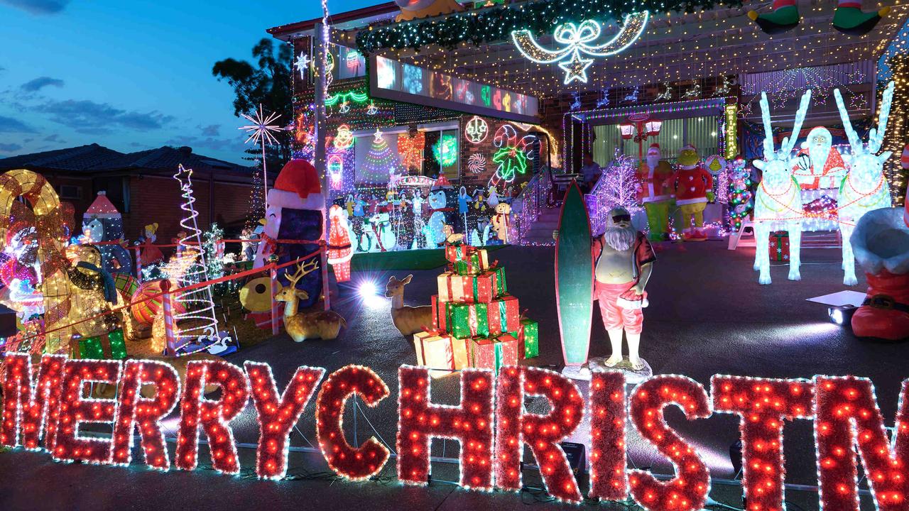 Christmas lights are seen at 11 Hull Place, Seven Hills, Sydney