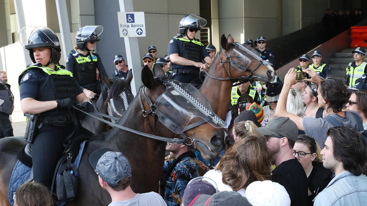 Mounted police and protesters (file)