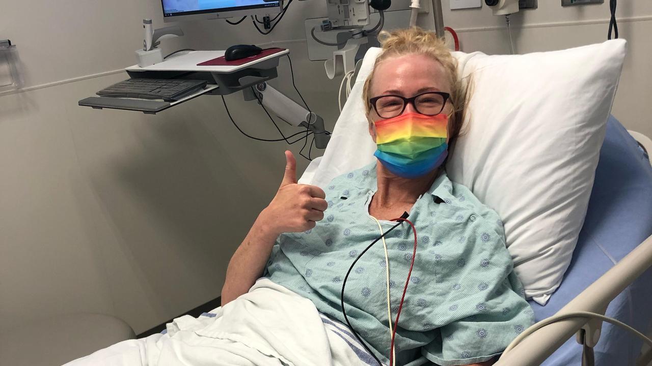 Tina Brock in bed in hospital