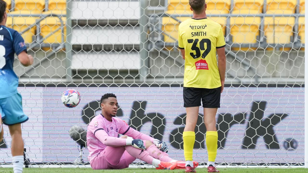 Phoenix goalkeeper Josh Oluwayemi and teammate Jayden Smith