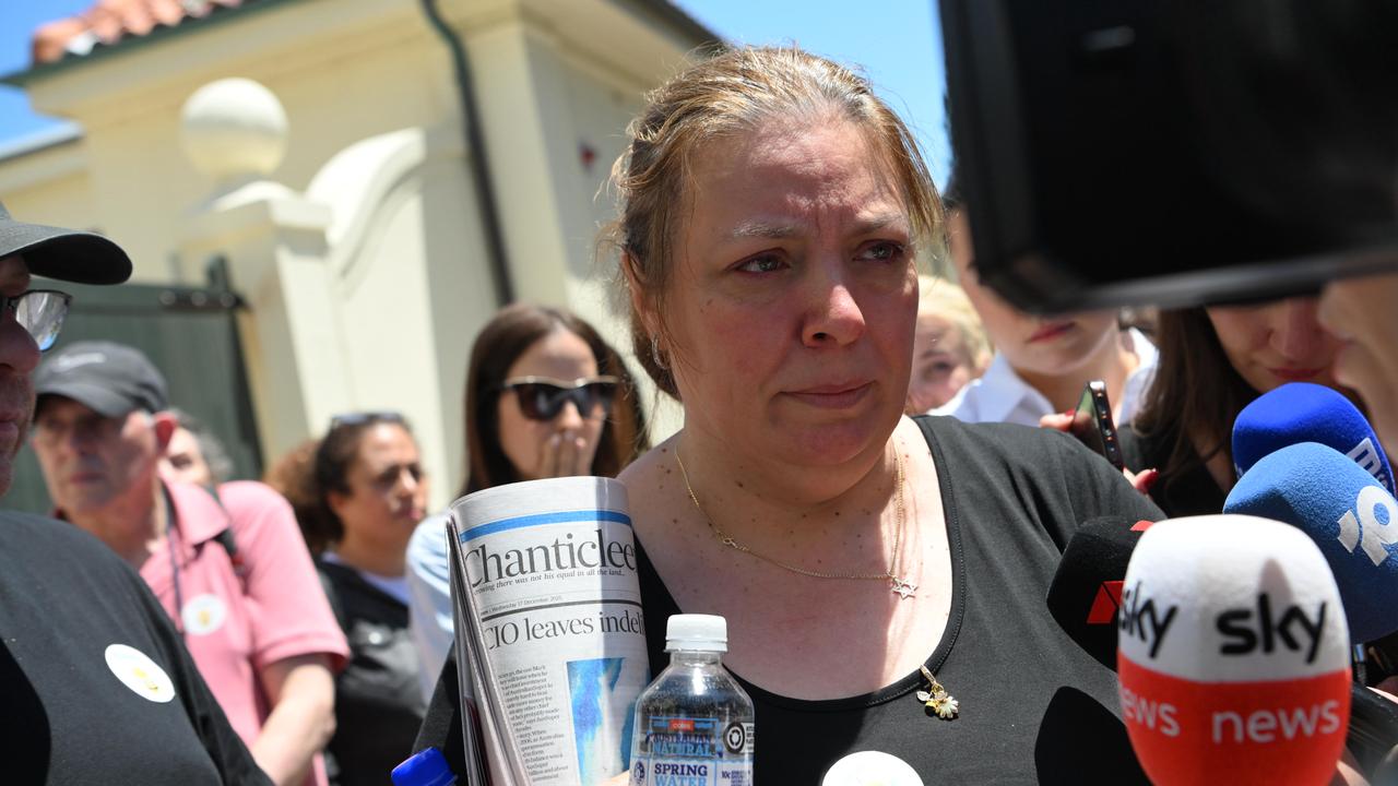 The parents of shooting victim Matilda, 10, at a memorial in Bondi