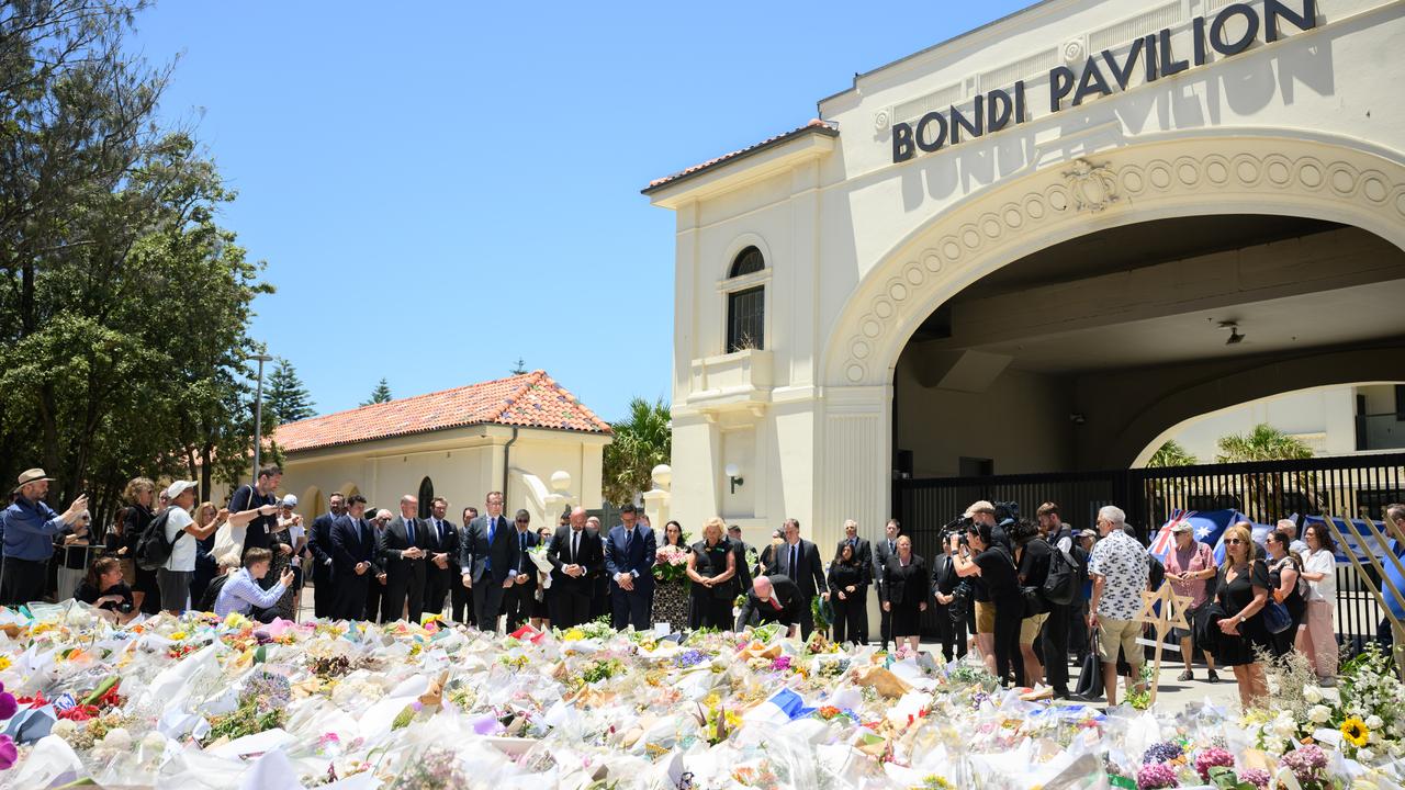 A makeshift flower memorial at Bondi Beach