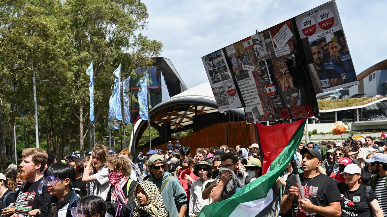Protesters at an attempted blockade by the Palestine Action Group
