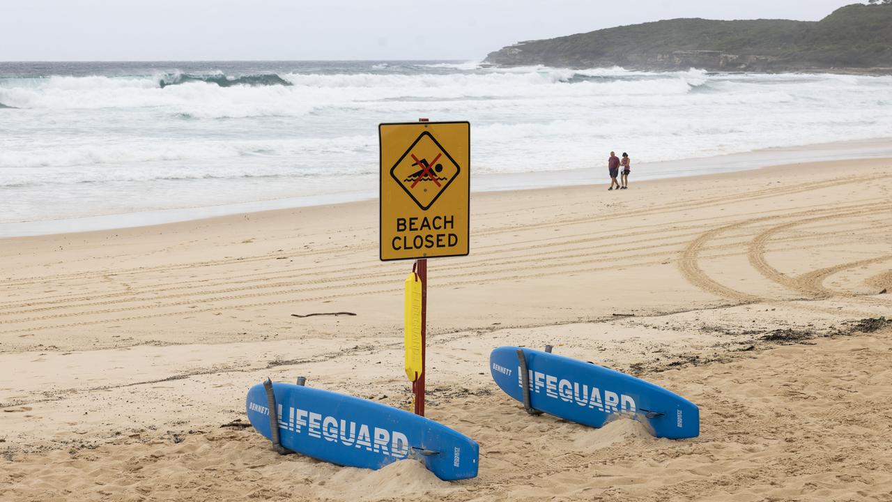 A beached closed sign seen at Maroubra Beach